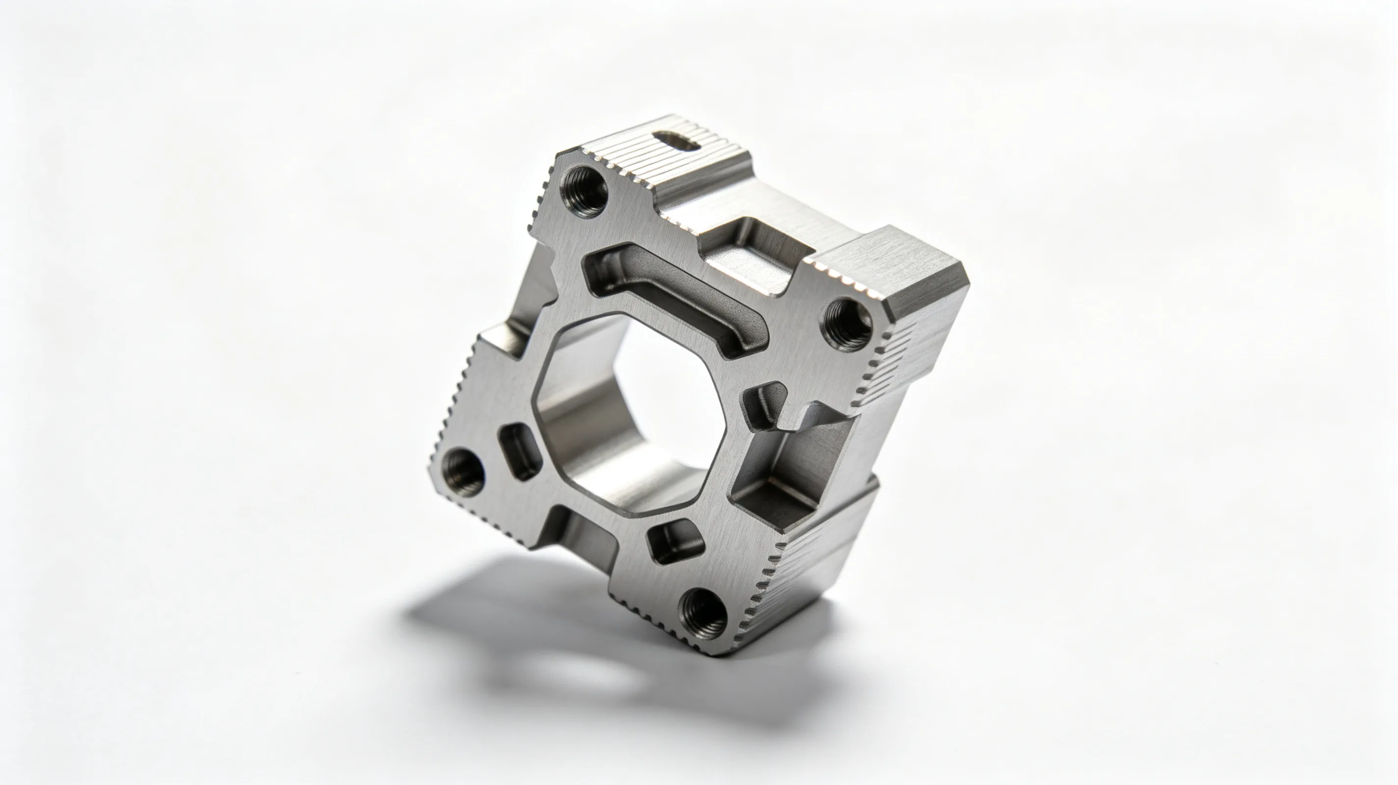 CNC machined titanium parts on a workbench
